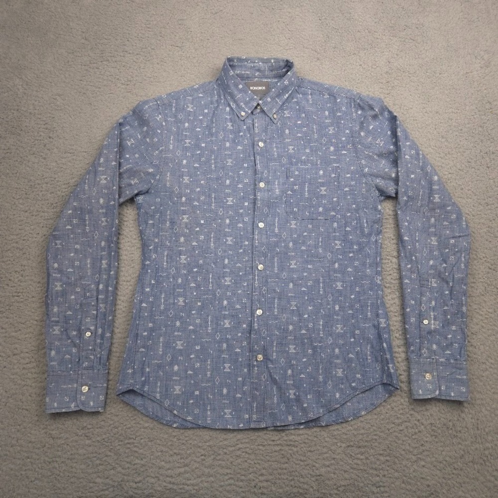 Bonobos Slim Fit Geometric Print Button‑Down Shirt Men's M‎ Blue Cotton
